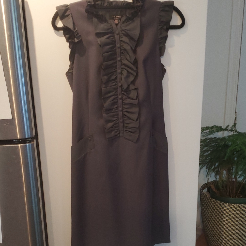 Ted Baker Gray Ruffled Sheath Dress